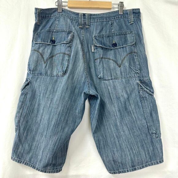 LEVI's Silvertab Mens Lightweight Denim Cargo Shorts Size 34 90s Y2K Skater - Picture 4 of 8